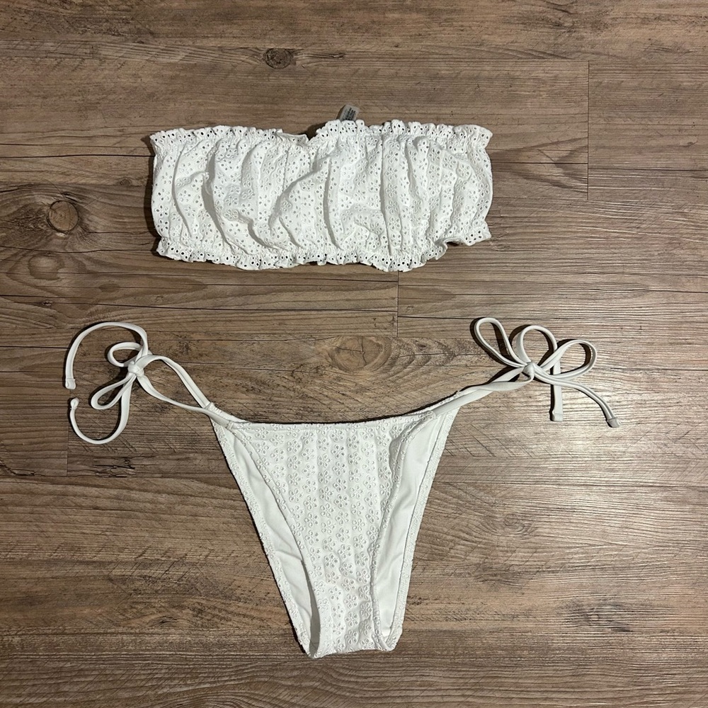 Frankie's Bikinis White Eyelet Strapless Bikini Set
